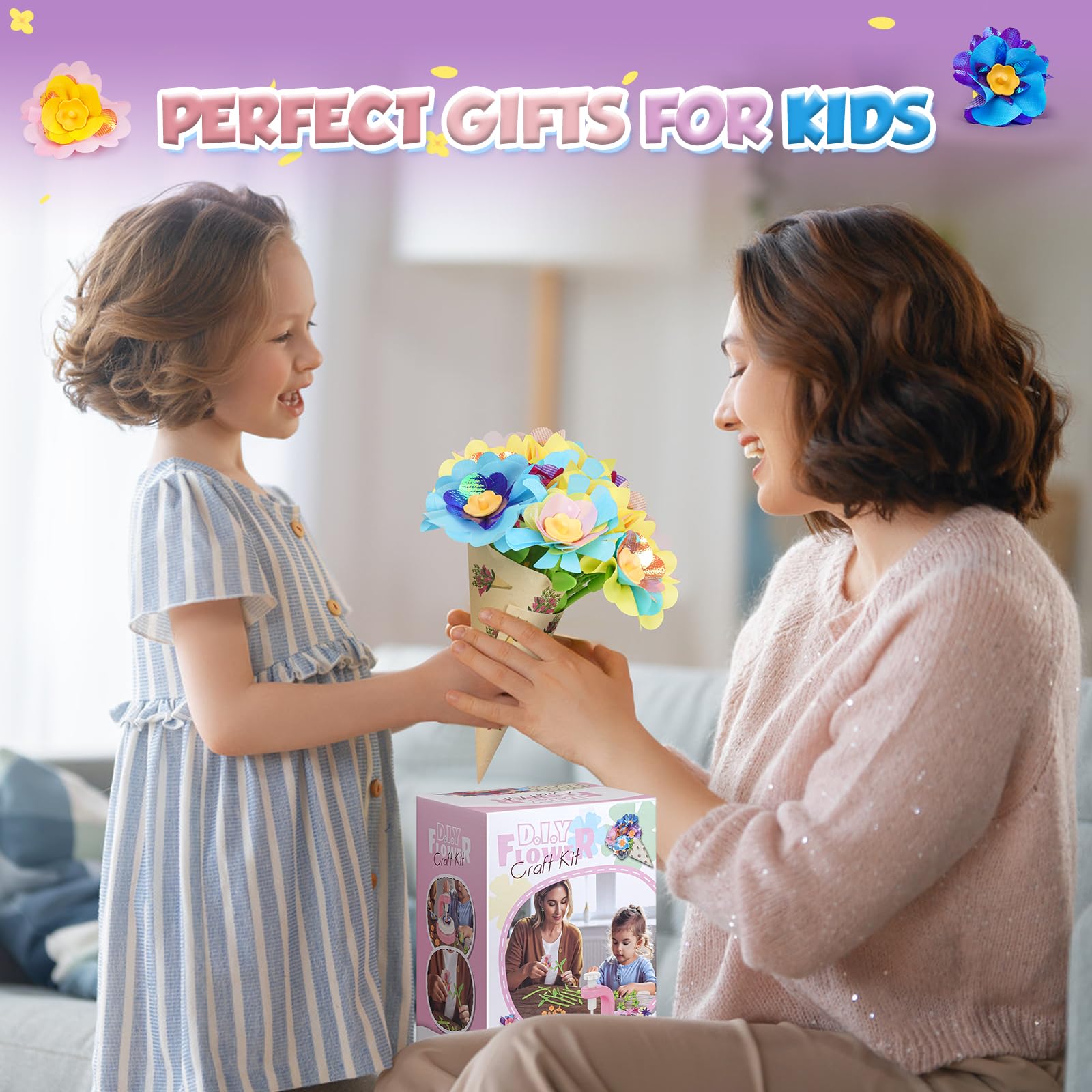 Haozozo Regalo Bambina 4 5 6 7 8 9 10 Anni, Giochi Bambina 4 5 6 7 8 9 10 Anni, DIY Kit Creativo Regalo Bimba 4 5 6 7 8 9 10Anni, Giochi di Composizione Floreale per Bambini