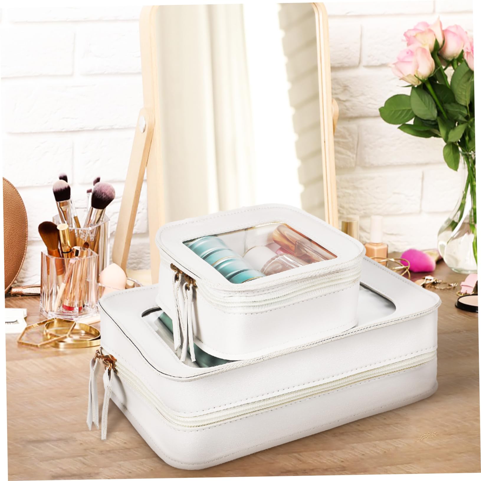FOMIYES Borsa Cosmetica Trasparente con Cerniera, 2 Pezzi, per Viaggio e Utilizzo Quotidiano