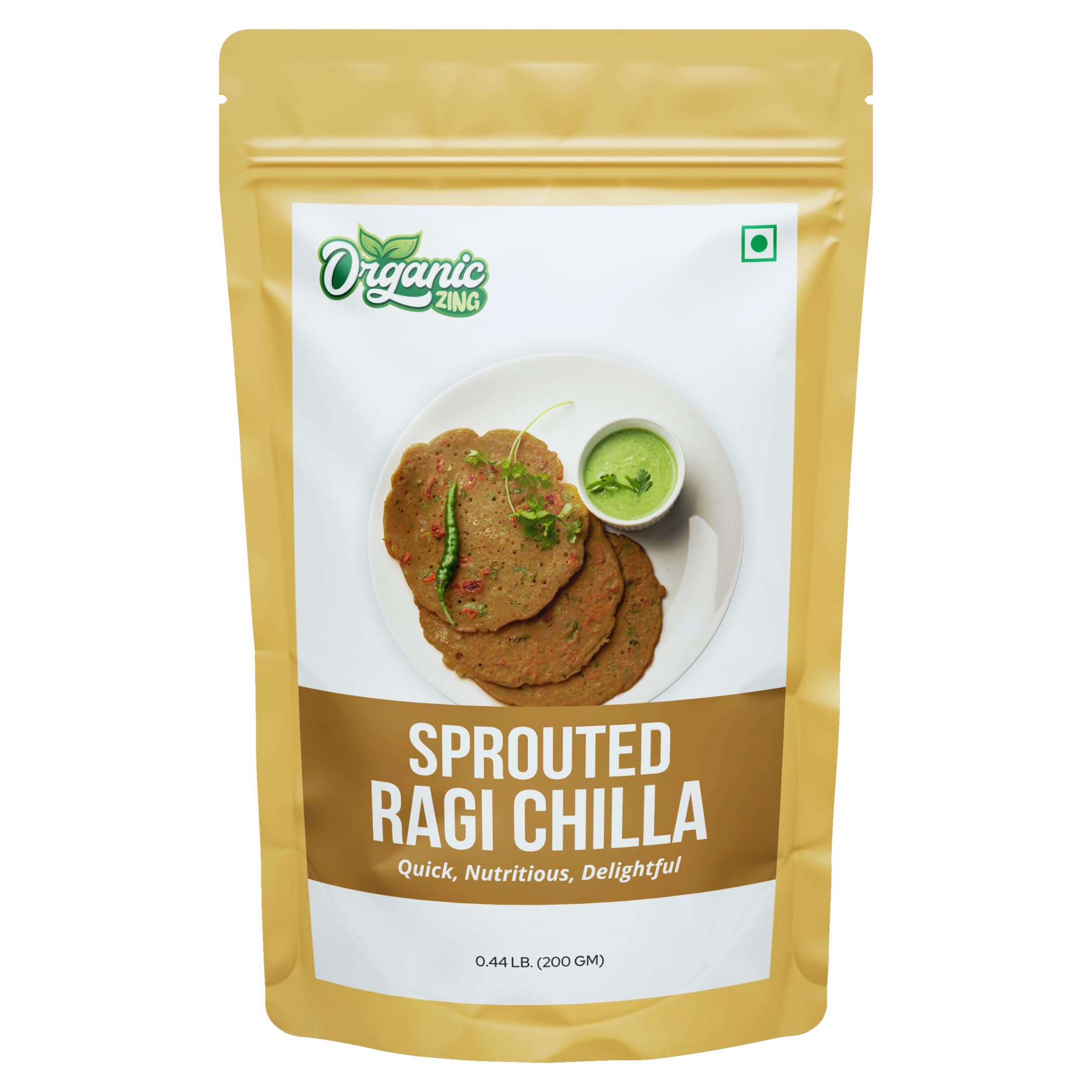 Organic Zing Quick and Delicious Sprouted Ragi Chilla Mix | Made with Sprouted Ragi | 200g