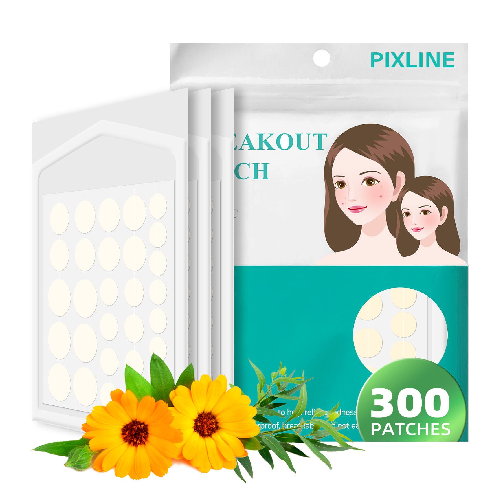 PIXLINE 300 Pcs Parches Granos - Parches Acne Pimple Patches hidrocoloide para el acné, Parches para Granos Anti con aceite del árbol del té y ácido salicílico impermeable de absorción