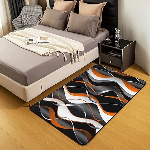 Miniatura 5 de Alfombra geométrica de 3 x 5 pies para sala de estar geométrica de color naranja, gris, blanco y negro, para decoración del hogar, alfombra moderna