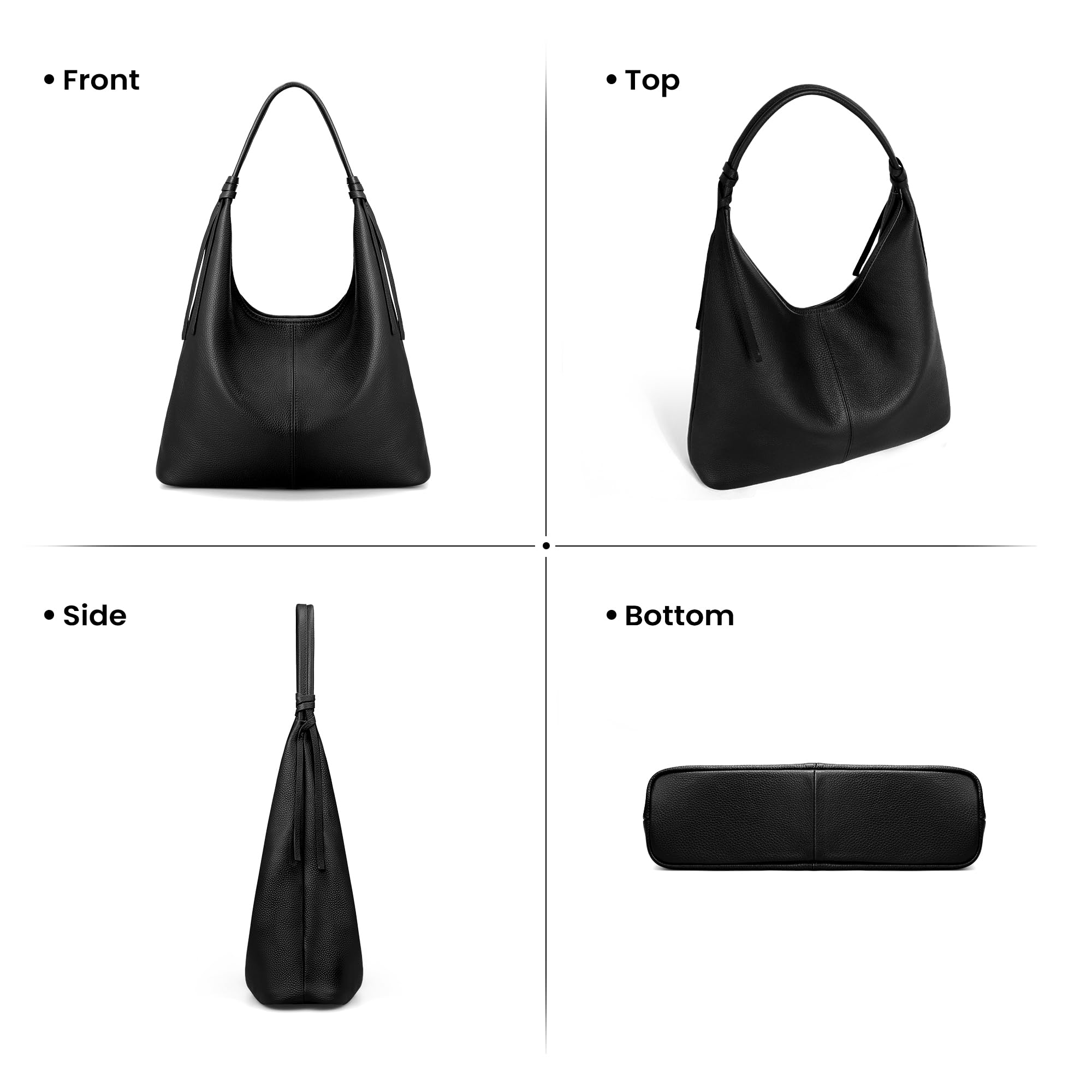 befen Echtleder Handtasche Damen Groß Shopper Tasche, Leder Schultertasche Slouchy Tote Bag Hobo Tasche Umhängetasche für Arbeit Schule - Einfache Klassische Elegante