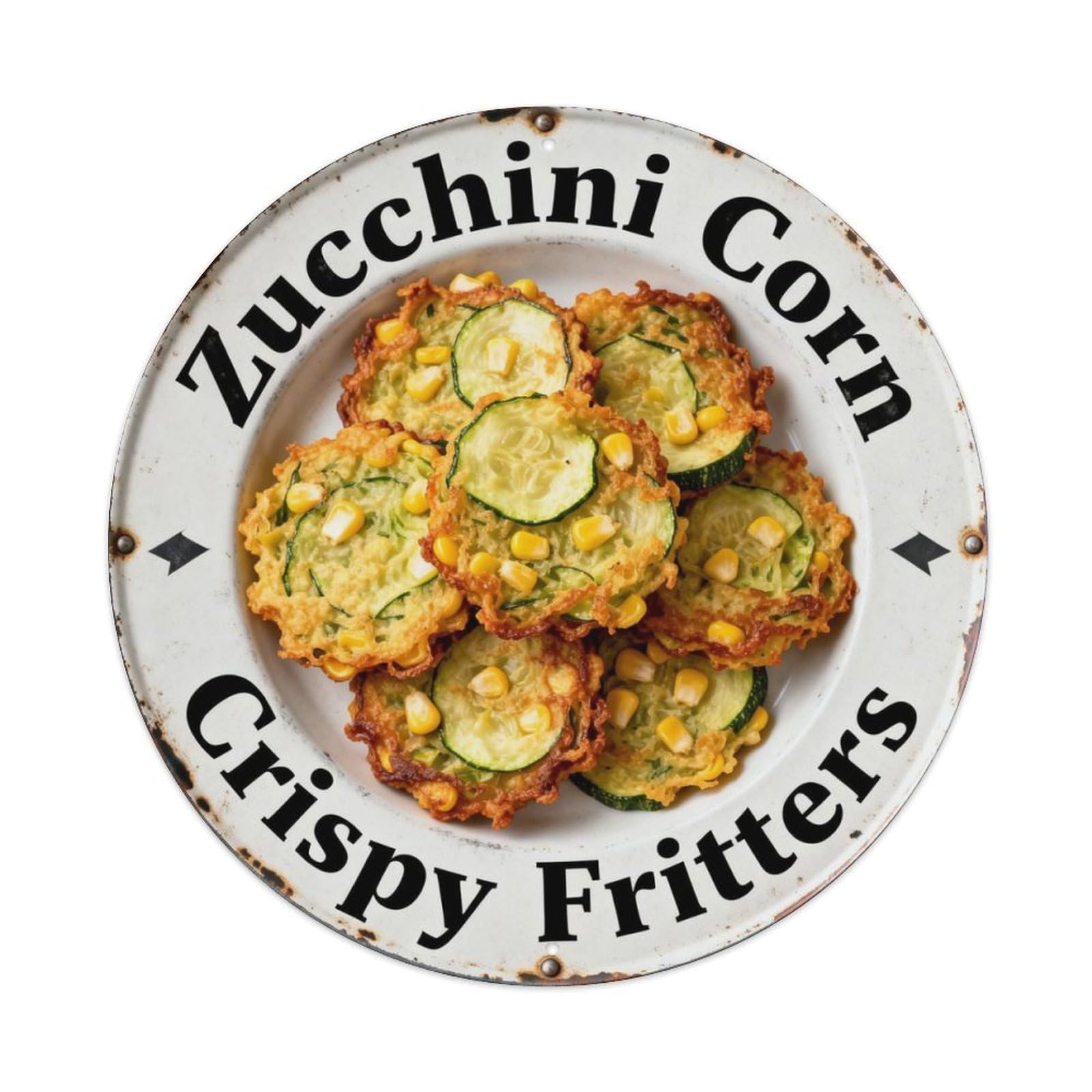 Zucchini Corn Crispy Fritters Metal Tin Sign Plaque