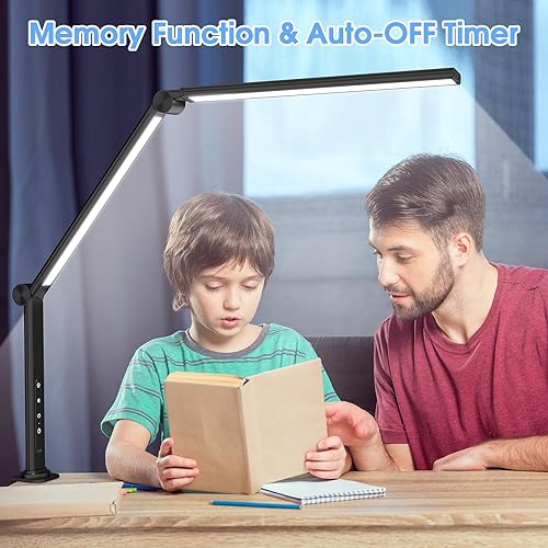 Miniatura 7 de ShineTech LED Desk Lamp with Clamp, Architect Lamp for College Dorm & Home Office, Dual Lights with 4CCCT & 5 Brightness Levels for Sewing,