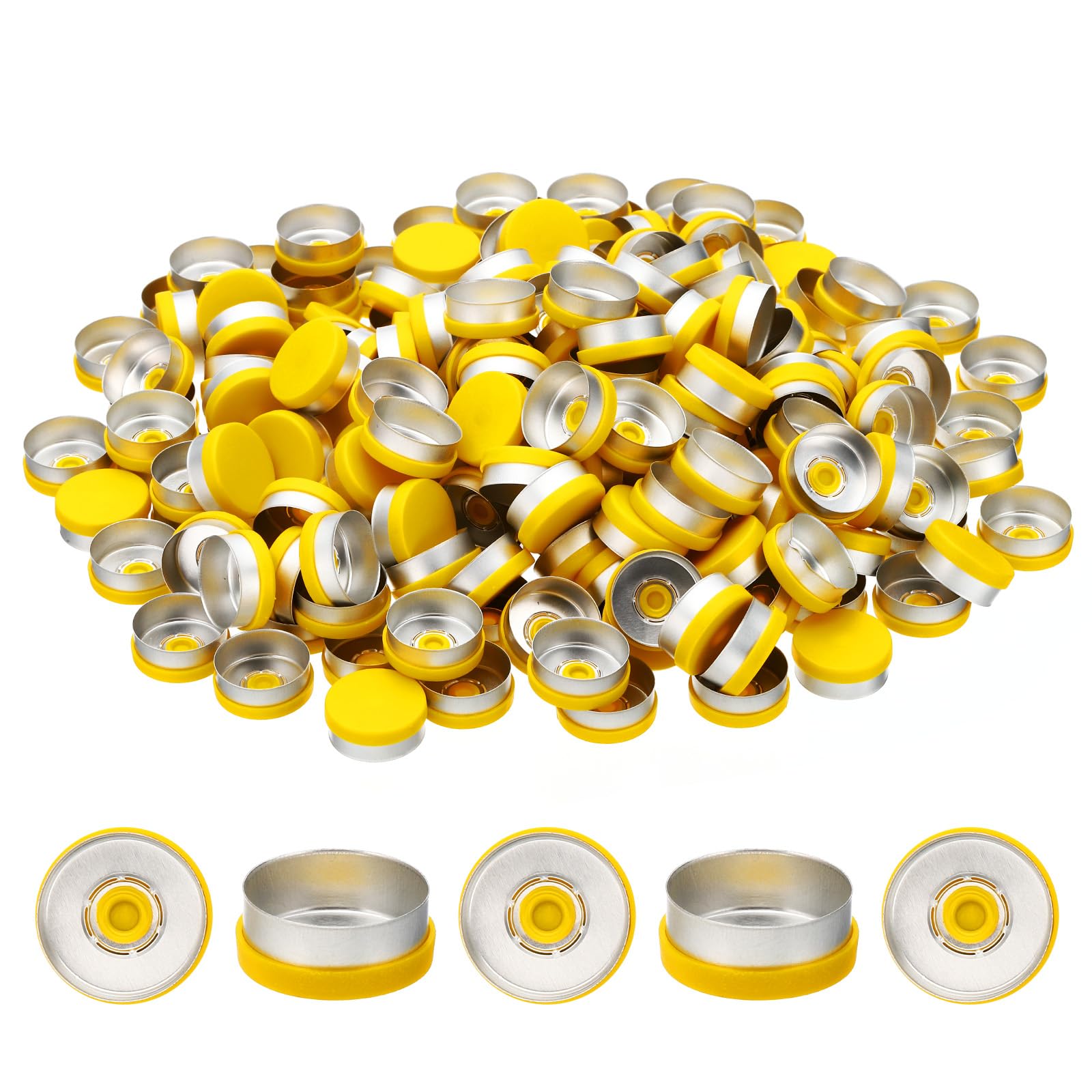 PATIKIL20mm Flip Off Caps, 200 Pcs Flip Off Caps Flip Off Seals Flip Off Vial Seals Plastic Aluminum Caps Cover for Glass Vial, Yellow