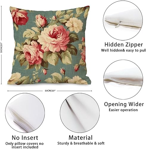 Miniatura 7 de Chinoiserie - Juego de 2 fundas de cojín con rosas de col rosa de 20 x 20 pulgadas, diseño de rosas románticas francesas aguamarina asiática,