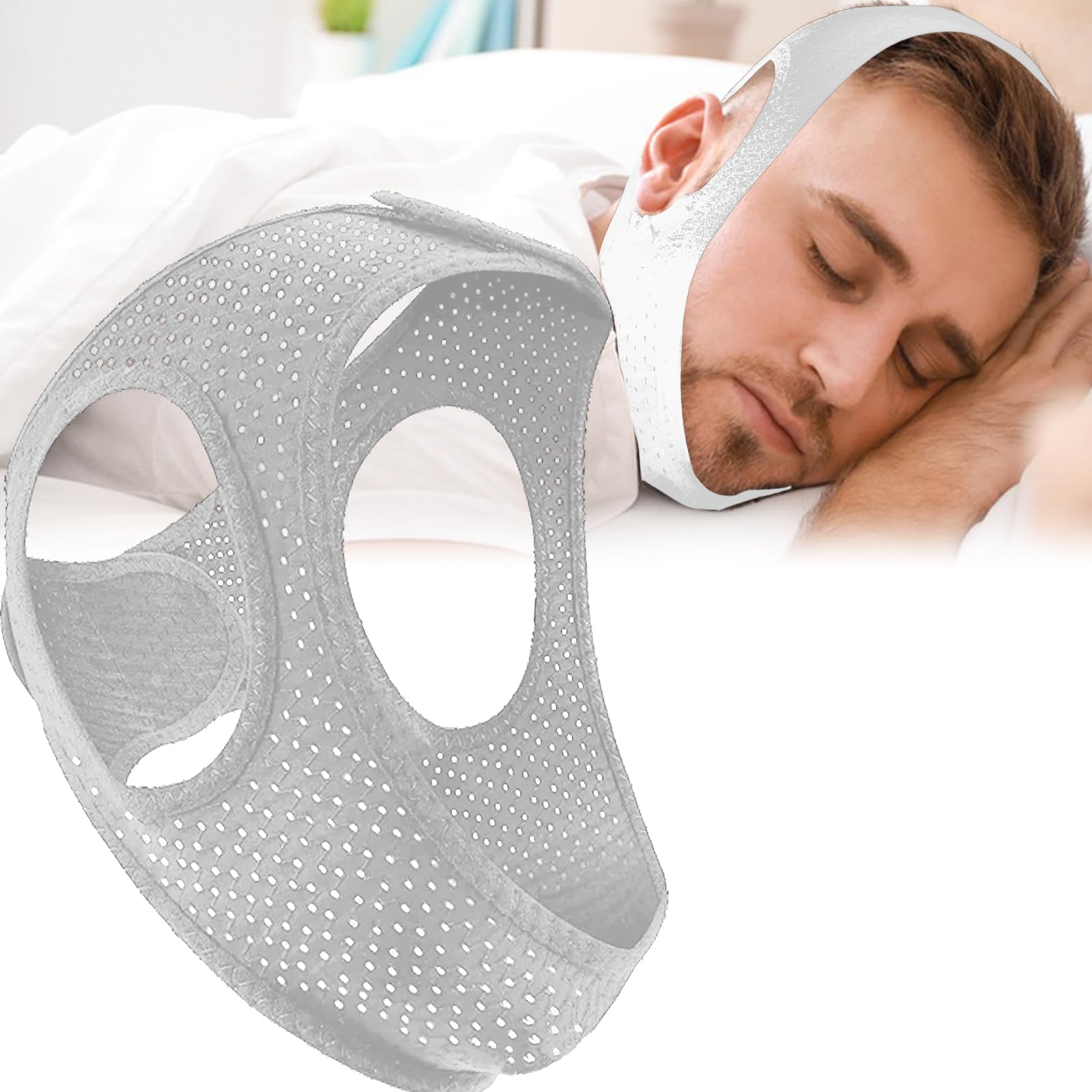Anti Snoring Devices, Chin Strap for Sleeping, Adjustable Breathable Chin Strap for Men and Women Sleeping - White, 1PCS
