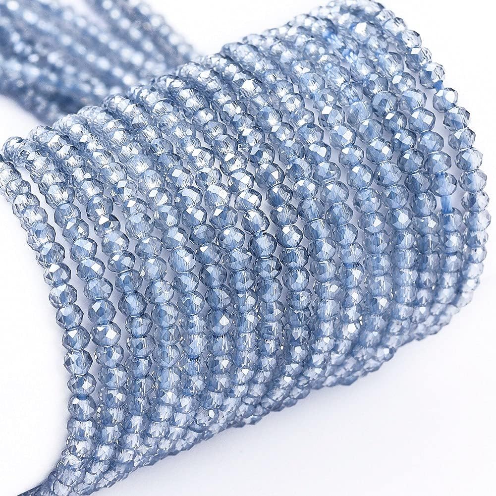 FASHEWELRY 10 Strands Briolette Crystal Glass Beads 2mm Rondelle Faceted Glass Spacer Beads Pearl Luster Plated for Necklace Bracelet Jewelry Making (Light Steel Blue)