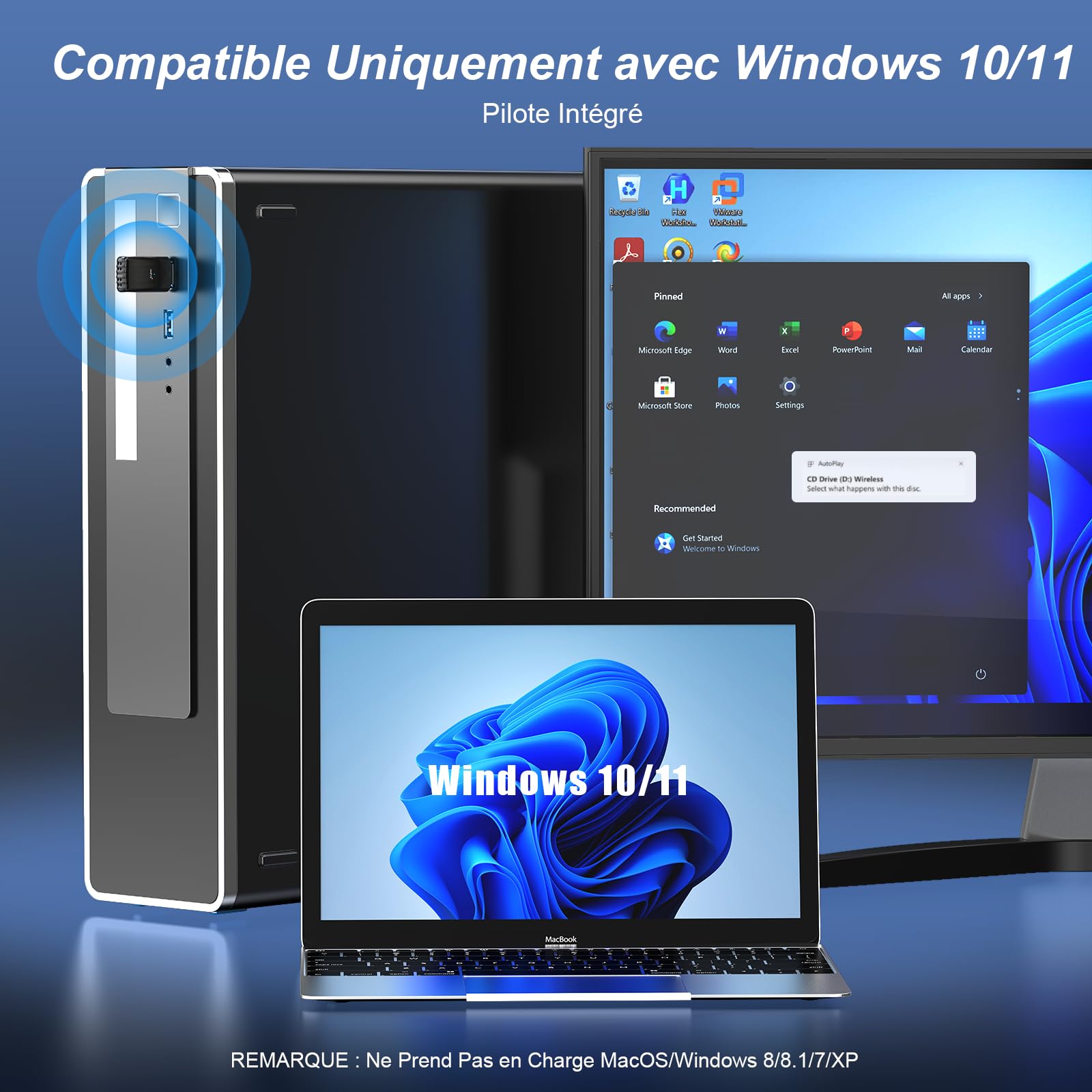 Bluetooth5.3 Clé WiFi 6 Puissante AX900 Mbps Clé WiFi pour PC Nano Adaptateur USB WiFi Bi-Bande Dongle WiFi Bluetooth Adaptateur WiFi,MU-MIMO,WPA3, Compatible avec Windows 11/10