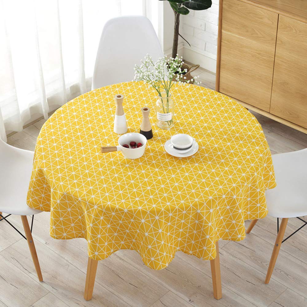 Anze - Tovaglia Rotonda in Lino e Cotone Grigio con Stampa retrò, Antibatterica e Anti-Pieghe, Ideale per Cucina, Sala da Pranzo, Bar, Feste, Cotone, Stampa Grigia retrò, Diameter 120CM