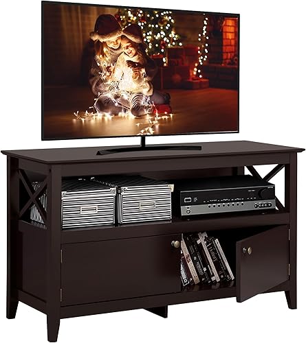 Yaheetech Soporte de TV de madera para televisores de hasta 48 pulgadas, mesa central de entretenimiento multimedia, mesa de gabinete de TV con