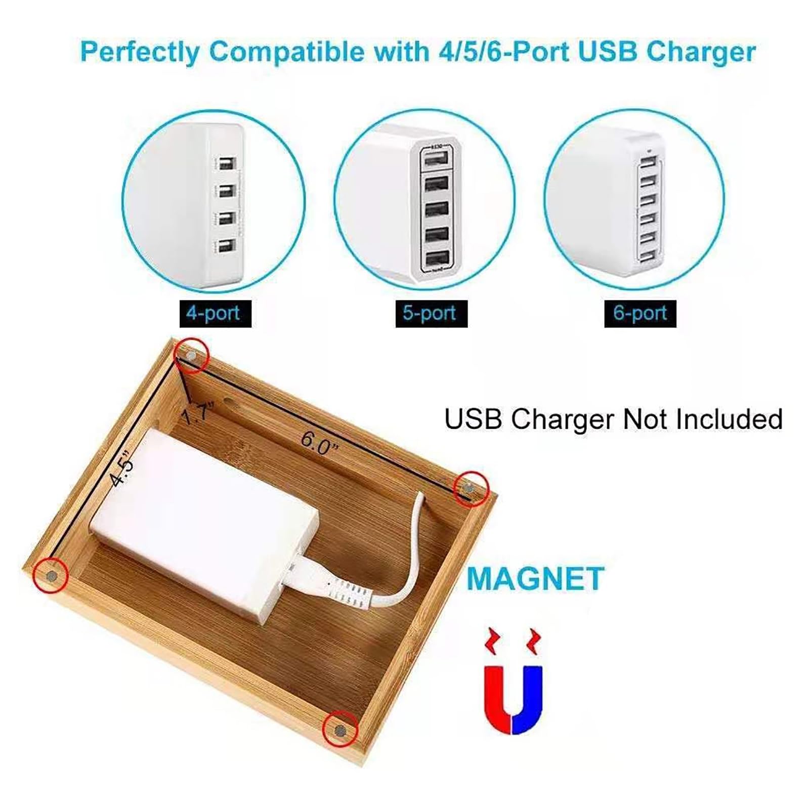 Pissente Support de Charge en Bambou, Station de Chargement Multiple avec Port USB, Organisateur de Bureau pour Téléphone, Tablette et Montre