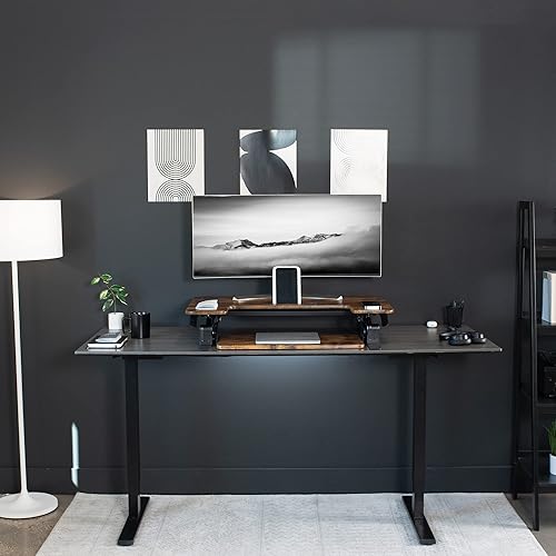 Miniatura 9 de VIVO Convertidor de escritorio de pie de 36 pulgadas de altura ajustable rápido para sentarse a pie, estación de trabajo elevadora de doble monitor,