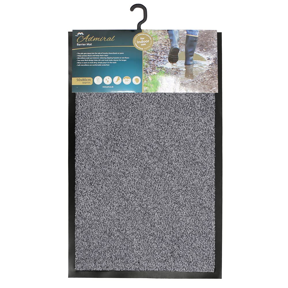 JVL Admiral Barrier Door Mat, Microfibre, Grey, 50 x 80cm, One size 01-640GY