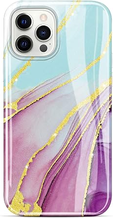 BAISRKE Compatible with iPhone 12 Case,iPhone 12 Pro Case Gold Sparkle Glitter Marble for Girly Women,Shockproof Flexible Bumper Soft TPU Cover for Phone Case 6.1 inch 2020 - Purple Mint