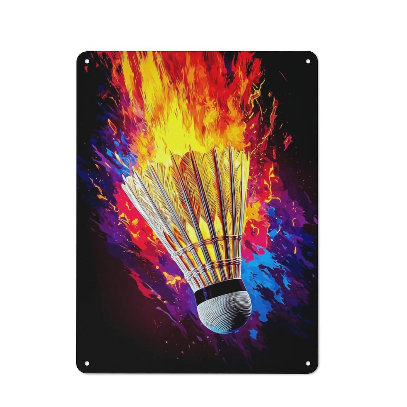 Junmoney Flaming Shuttlecock Artwork -5 40X30cm Retro Tin Sign With For Living Room Or Hallway, A Decorative Metal Sign For Living Rooms And Hallways