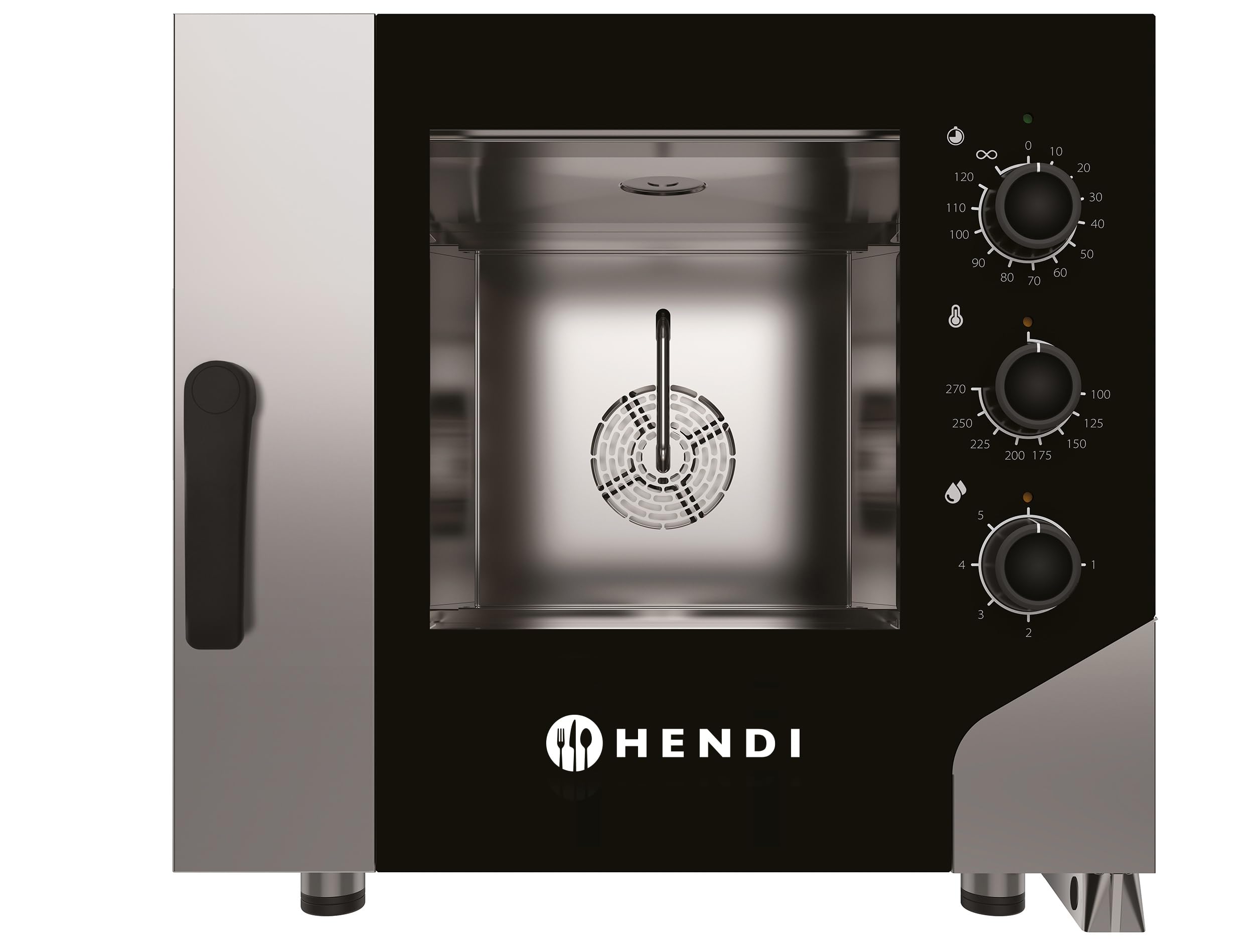 HENDI Kombidämpfer, Control, für 5x GN1/1 Bleche, mit reversiblen Lüfter, Temperaturbereich: bis 270°C, Heißluft- mit Dampf-Backofen, Dampfgarer, 400V/7800W, 730x855x(H)700mm, Edelstahl