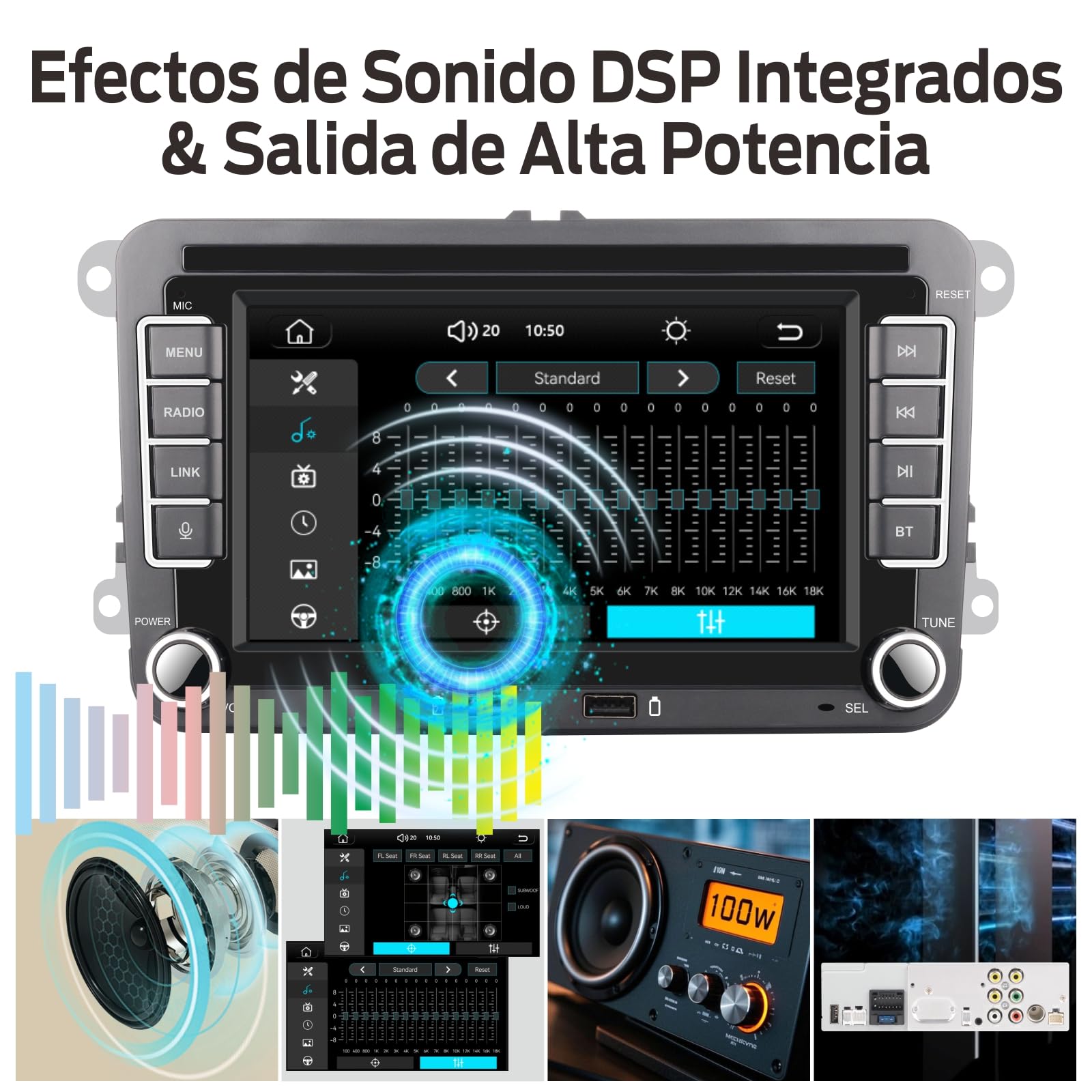 Radio Coche Linux 5s Inicio | Bluetooth/CarPlay/Android Auto Inalámbrico/FM/Am/RDS/USB | DSP 100W | Compatible con VW Golf 5/6 Passat Caddy EOS T5 Tiguan Touran CC Polo