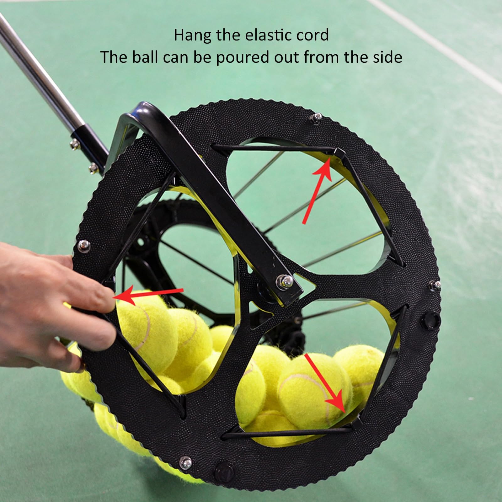 Raccoglitore automatico di palline da tennis con manico regolabile, capacità di 80 palline, ricevitore in acciaio inox per scuole, allenatori e club