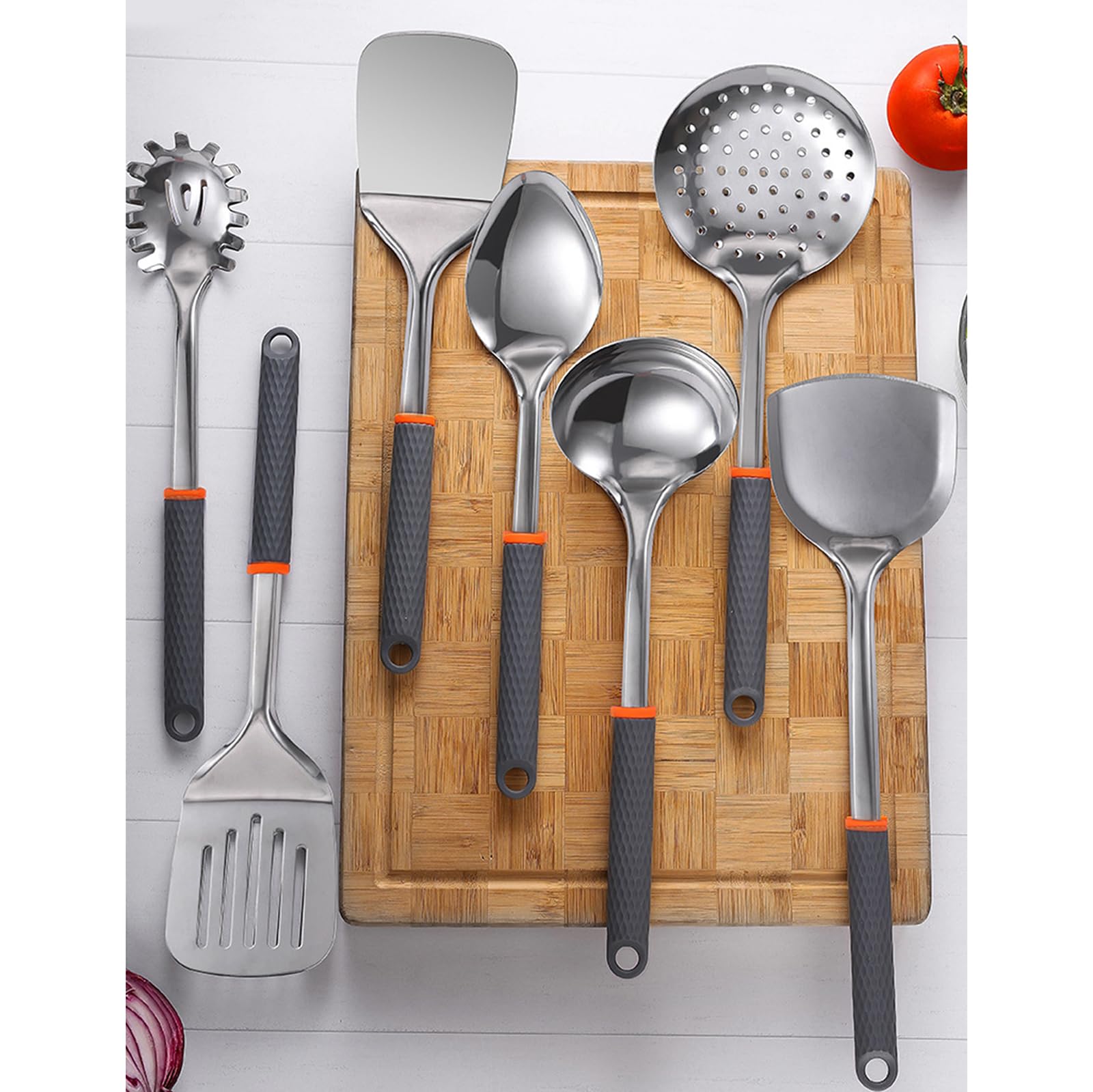 IUokLU 304 Stainless Steel Kitchen Utensil Set Cooking Utensils, Metal Kitchen Utensil Spatula Sets Cookware,High Temperature Resistance Kitchen Tool Set for Hanging Dishwasher Safe