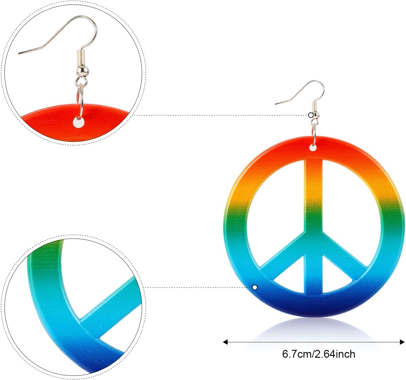 Hicarer 4 Pieces Hippie Costume Accessories Set Include Peace Sign Earring,Necklace,Sunglasses and Tie Dye Headband Hippie Accessories for Women Men 60s 70s Carnival Party Groovy Girls - Image 4