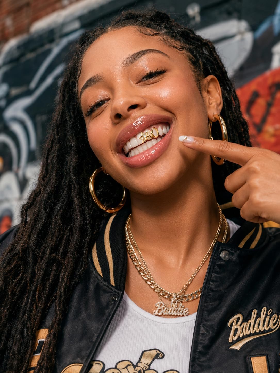 Flower Moon Grillz for Women Men Front Teeth Charm with CZ Accent Gold Silver Tone Hip Hop Mouth Jewelry for Party Performance Carnival Photos