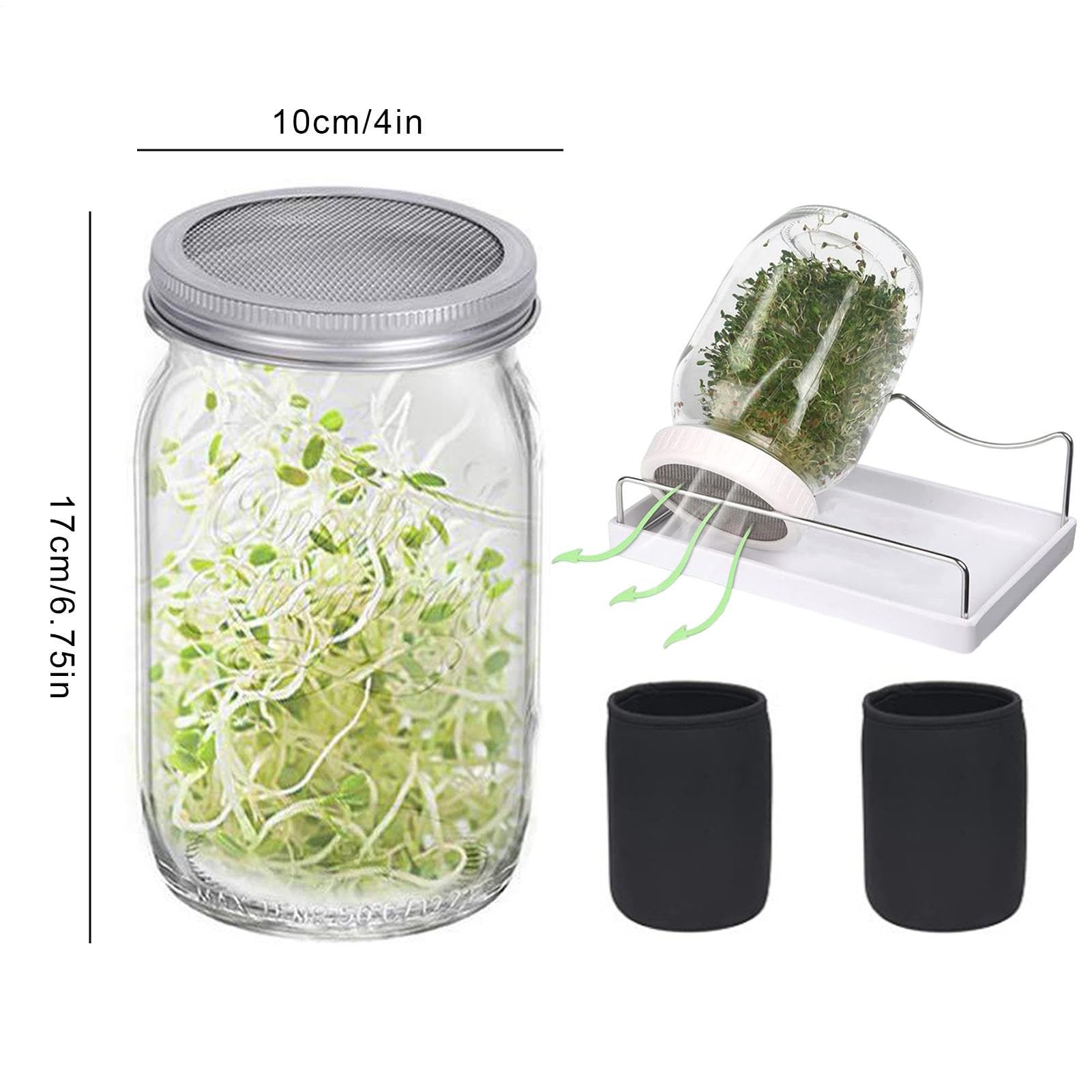 Lot de 2 bocaux en verre germé, pots de germination à large ouverture avec