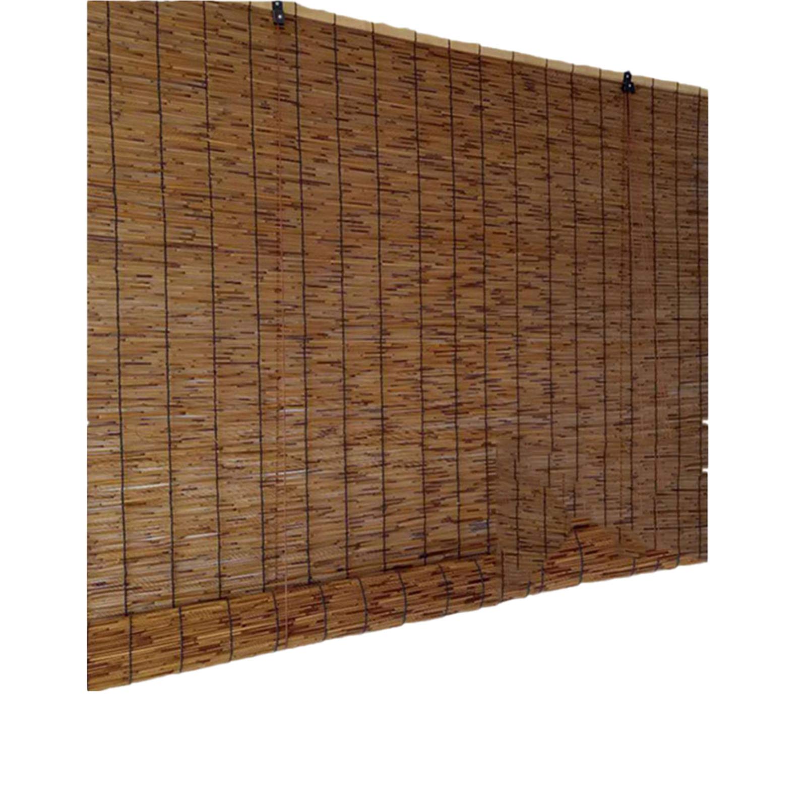 BLZQSQ Reed curtain, Bamboo Shades Carbonization,Natural Reed Curtain,Roll Up Blinds Hand Weave,Light Filtering Straw Blinds,Shade Sunscreen,for Courtyards/Doors/Balcony(70x140cm/28x55in)