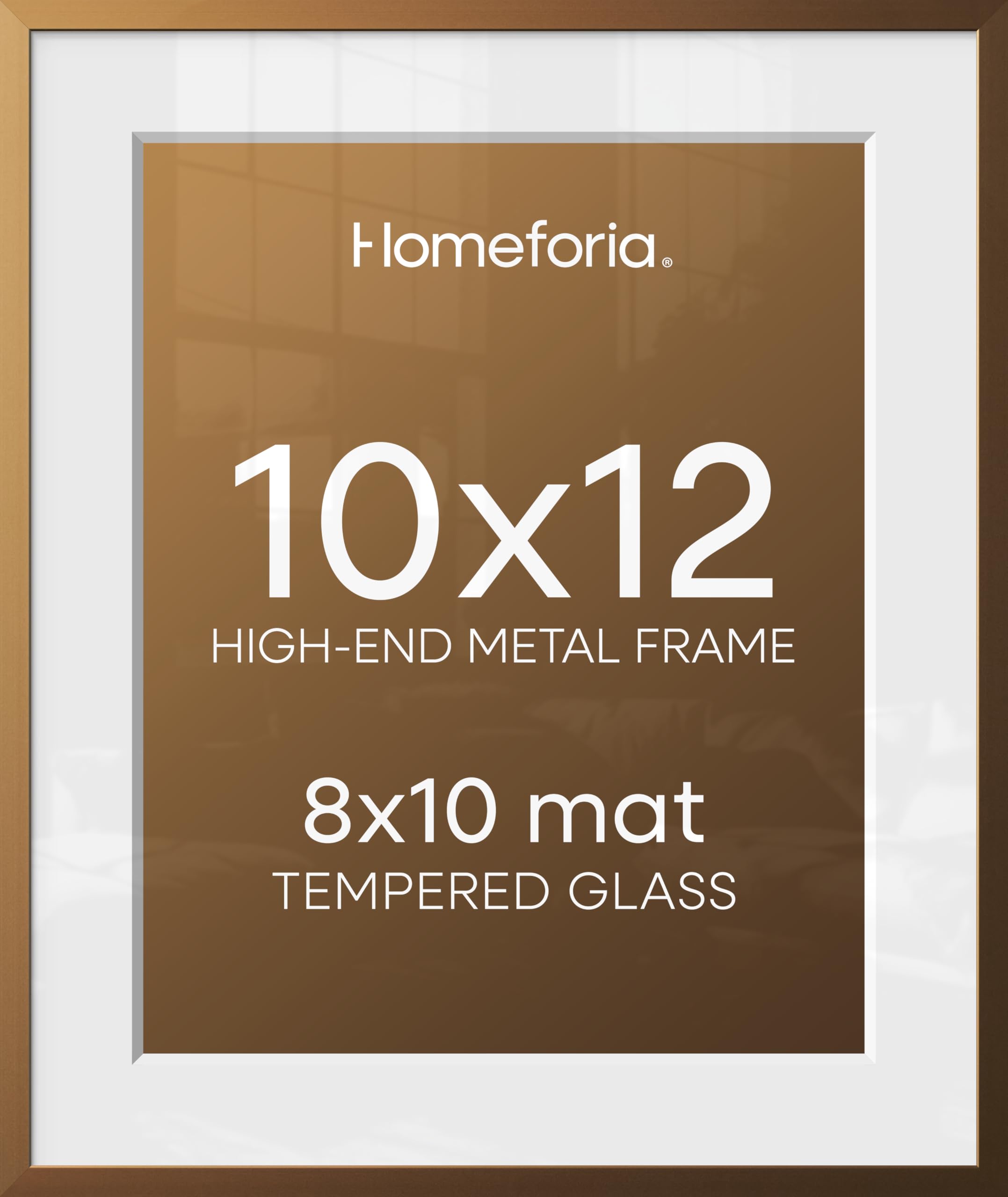 Homeforia 10x12 Bronze Picture Frame, High-End Metal, 8x10 Mat, Glass | High End Aluminum, Tempered Glass, Acid-Free 8x10 Removable Mat, 10x12 in Edge-to-Edge Display 12x10, Wall Kit, Set Of 2