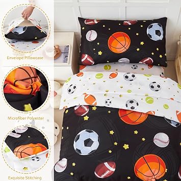 PERFEMET Sports Toddler Bedding Set for Boys, 4 Pieces