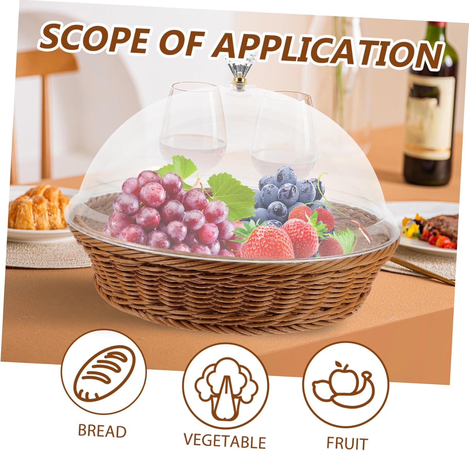Cabilock 30cm Round Lid Woven Food Storage Basket Imitation Rattan Snack and Fruit Display Basket for Kitchen Dining and Parties