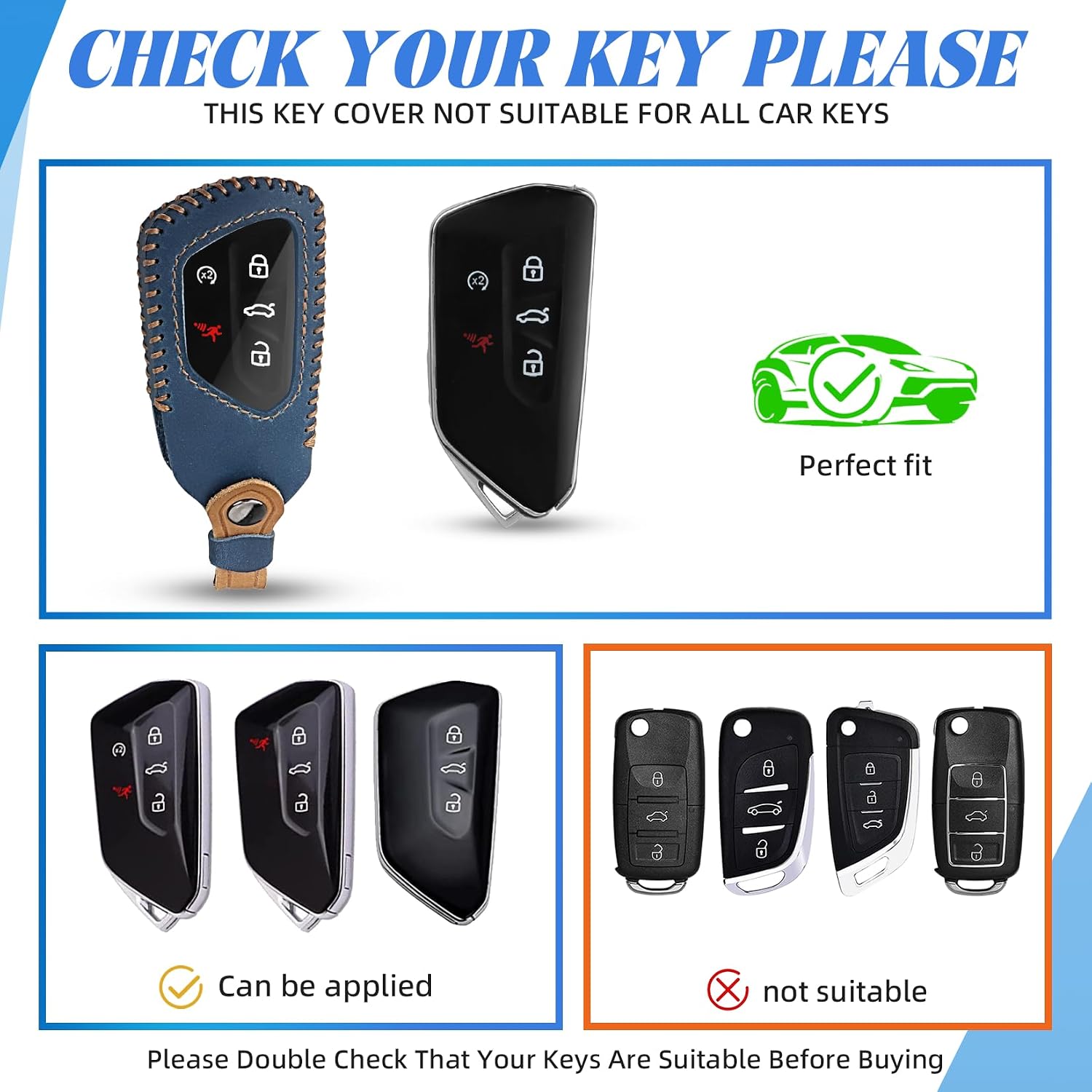 MILD EAST for VW Key Fob Cover, Leather Key Fob Case for Volkswagen Golf GTI MK8 Atlas ID4 ID3 Skoda Octavia Full Protection with Keychain