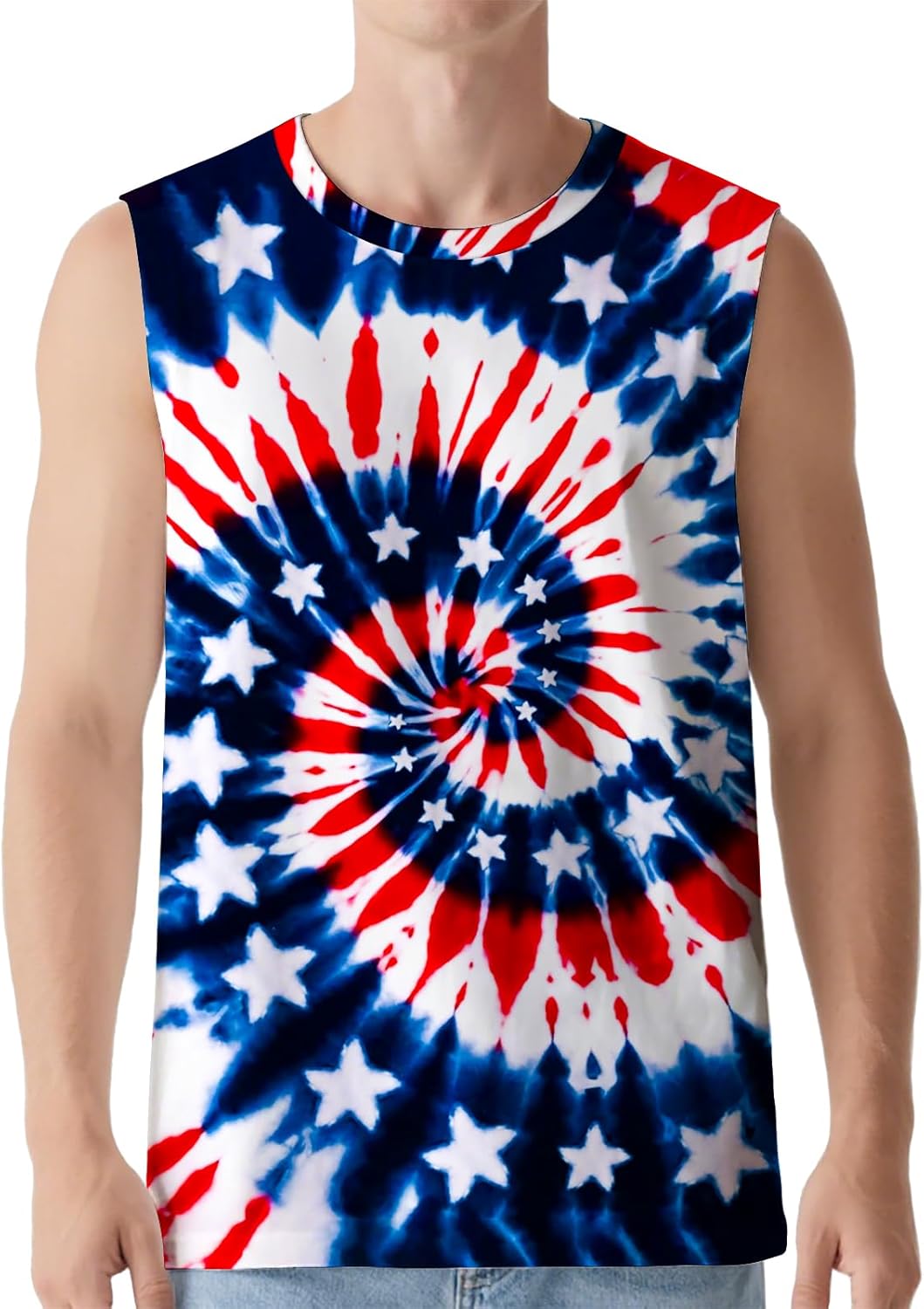 Men's Tie Dye Shirt Sleeveless T Shirts Mens Tank Tops Hippies Senior Tees