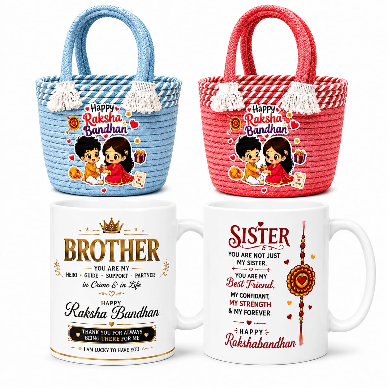 Rakhi Gift Set for Brother Sister, Handmade Woven Basket, Printed Brother Mug, Sister Coffee Mug, Bhai Behen Festival Hamper, Premium Celebration Combo, Traditional Gift Collection, Random Color Bag-image-18