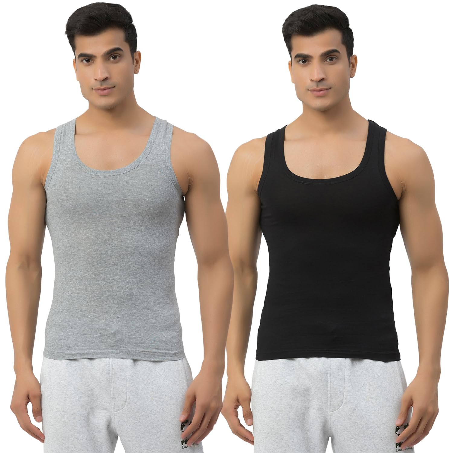 john players Pack of 2 Men's Classic Cotton Vest in Grey & Black-picture-21