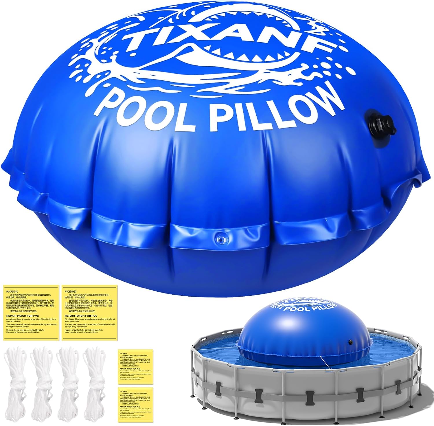 6Ft Winter Pool Pillow,Thickened Flexible and Durable PVC Pool Pillows for Above Ground Pools,Swimming Pool Closing Winter Kit,Rope and Patch Included,Round 6Ft Round