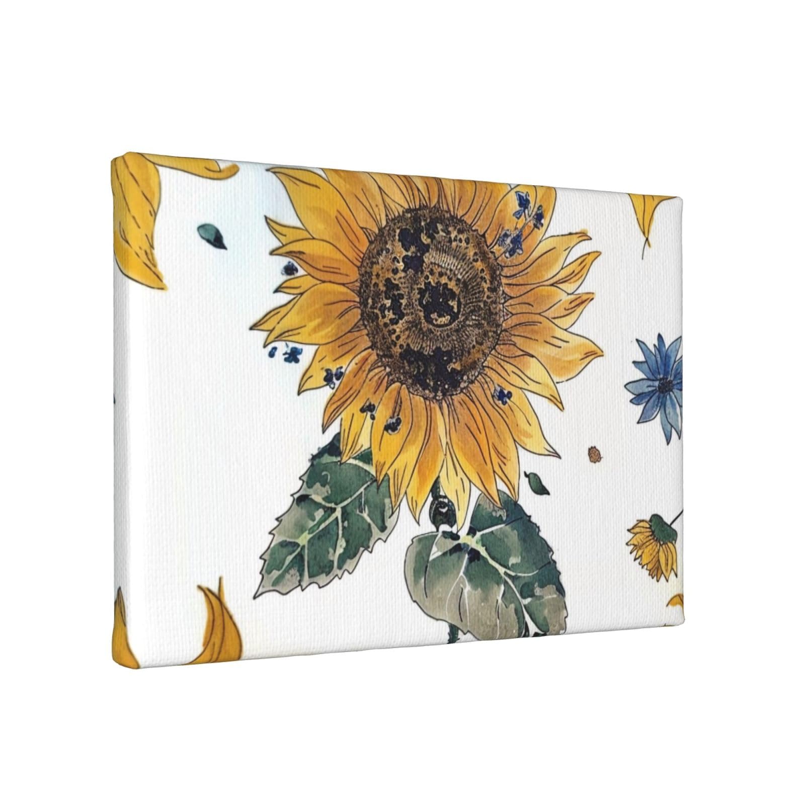 YKLJG Sunflower Printed Wall Art Canvas Painting 30x20 CM Wooden Framed Picture Painting Artwork Prints for Bedroom Kitchen Home Office Decor