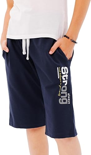 MOR Jongens shorts van katoen - zomerbroek met zakken en trekkoord - comfortabele kinderbroek voor sport en vrije tijd - wasbaar - maten 134-176 (kleur, maat), donkerblauw, 152