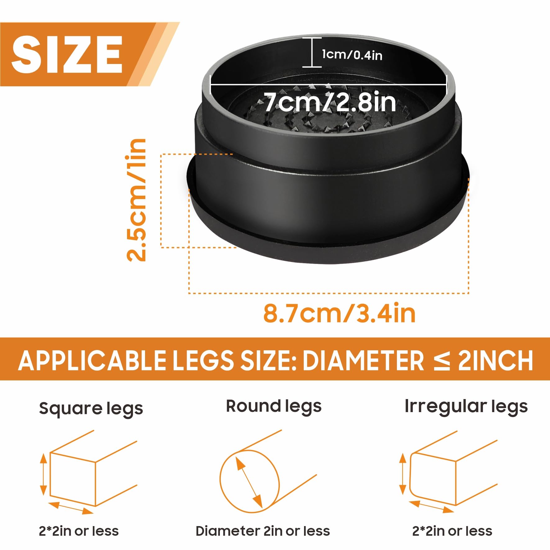 Rialzi per letto, 2,5 cm, rotondi, impilabili, antiscivolo, per sedie, divani, tavoli, set da 6 pezzi, colore nero (2,5 cm, 6 pezzi)