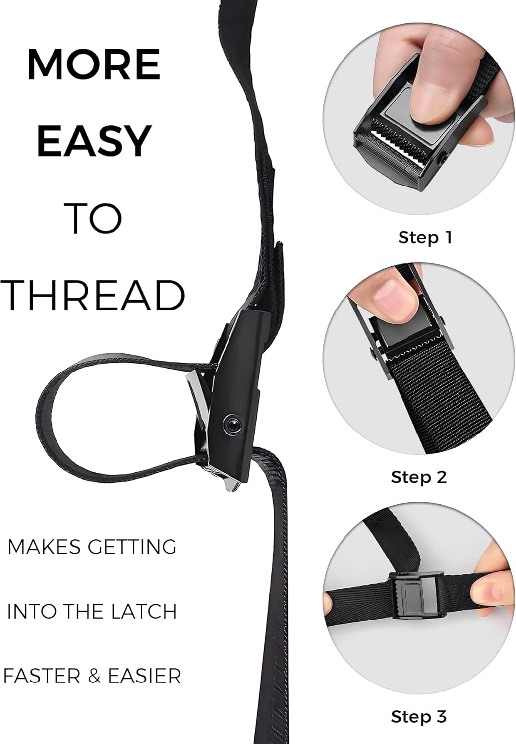 Tie Down Straps Cargo Lashing Straps, Heavy Duty Cam and Cinch Straps 1" x 6.5' for Luggage, Kayak, Truck, Trailer, Motorcycle, Black, 2 Pack - Image 4