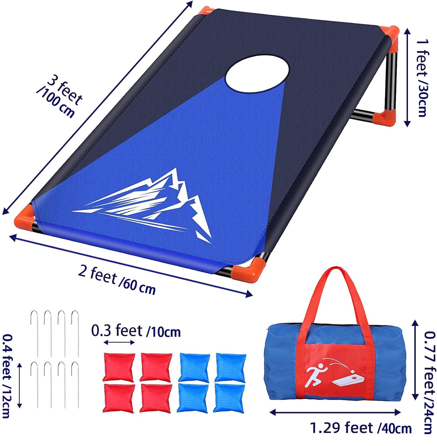 Sac Cornhole Jeux Exterieur, Portable Corn Hole Jeux pour l'extérieur avec Cadre en PVC, 8 Sacs de Haricots et Sac de Transport pour Les Le Jardin, la pelouse, Les Jeux de Plage, Le Camping