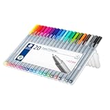 Triplus Fineliner Pens Set &lpar;20 Pack&rpar; - 20 Vibrant Colors&comma; 0&period;3mm Metal-Clad Tip&comma; Ergonomic Triangular Barrel&comma; Standing Easel Case