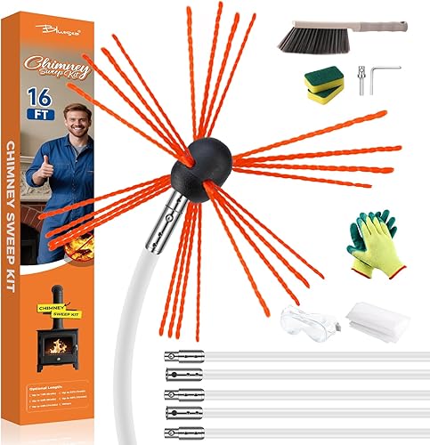 Miniatura 7 de Bluesea Kit de barrido de chimenea de 16 pies, sistema ergonómico de limpieza de chimeneas con cepillo fuerte, se extiende hasta 16 pies, incluye 5
