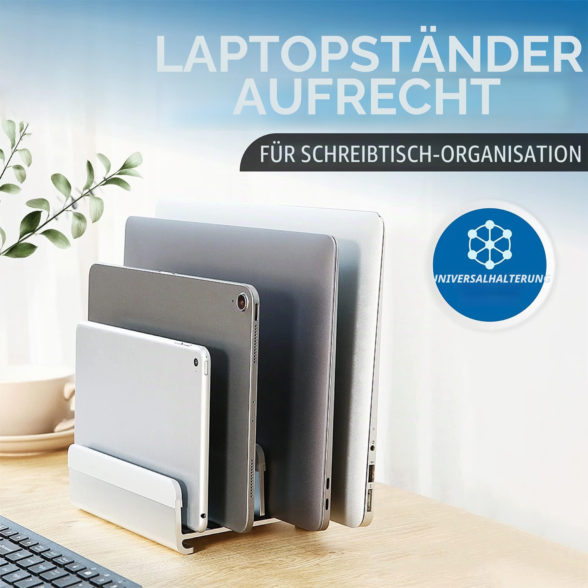 Verstellbarer Laptop-Ständer für 5 Geräte, modernes Design, werkzeuglose Anpassung, stabil und geräteschonend, Grau