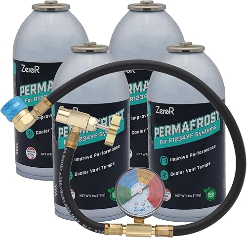 Vista 6 de ZeroR® Permafrost para sistemas de CA R1234YF Potenciador de rendimiento 5 latas + medidor de grifo HD de 24 pulgadas