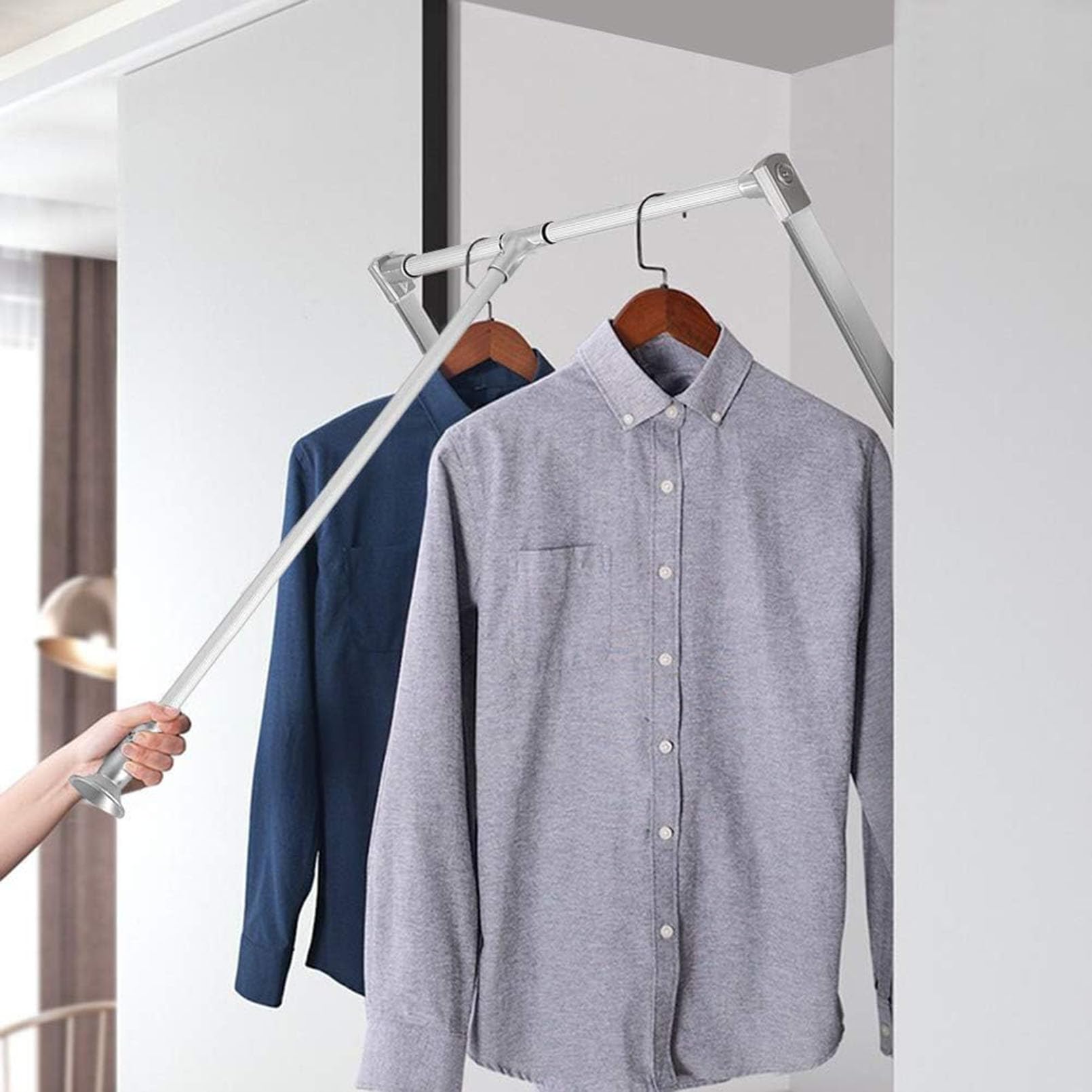 Tringle de placard rabattable 550-700 mm télescopique argent 15 kg pour armoire de cuisine