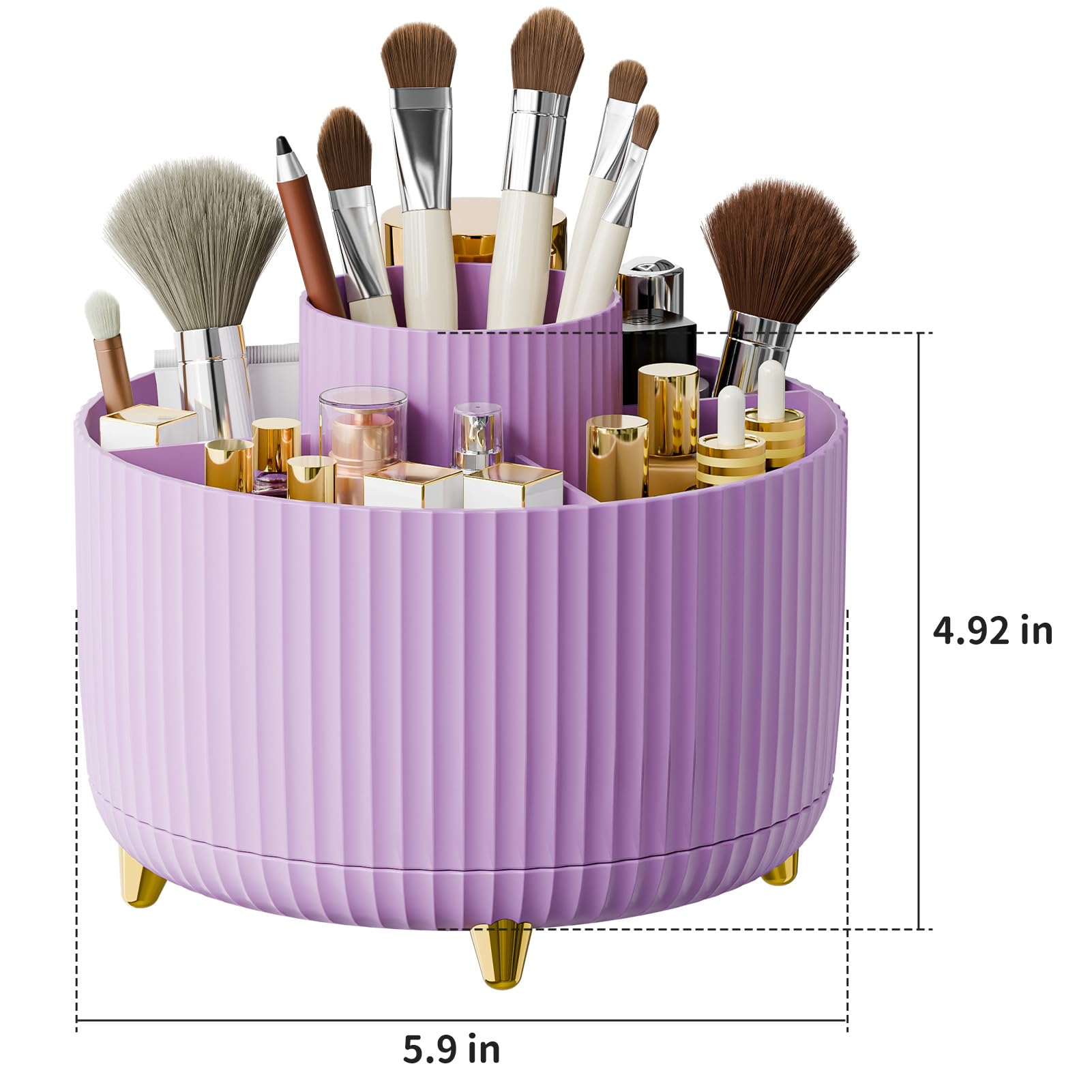 fanado 360° Rotating Makeup Organiser, Makeup Brush Holder, 5 Compartment Makeup and Skincare Storage for Vanity Desktop - Image 3