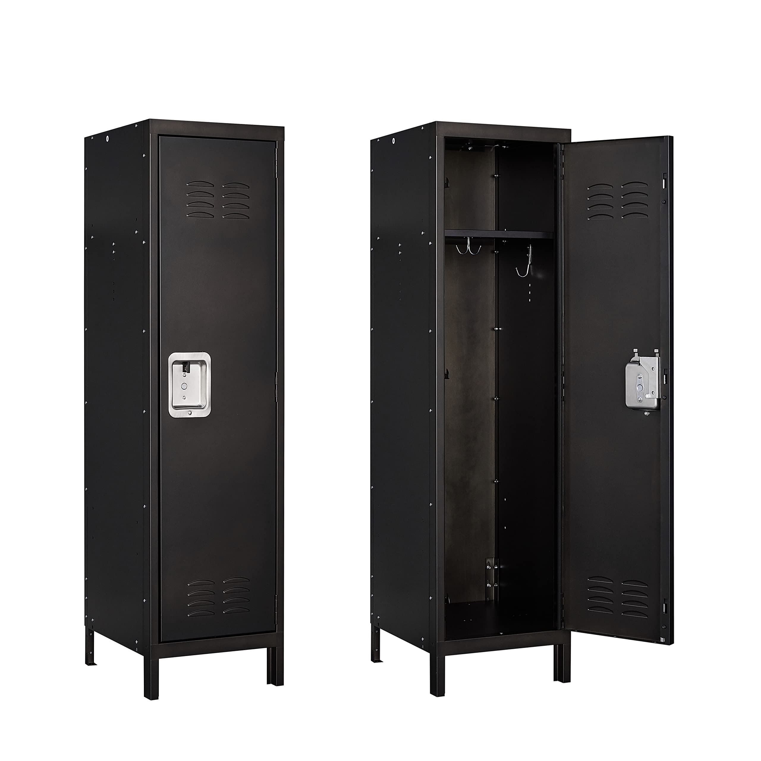 Yizosh Metal Locker with 1 Lockable Door, Industrial Black Steel Storage Locker, 55.1