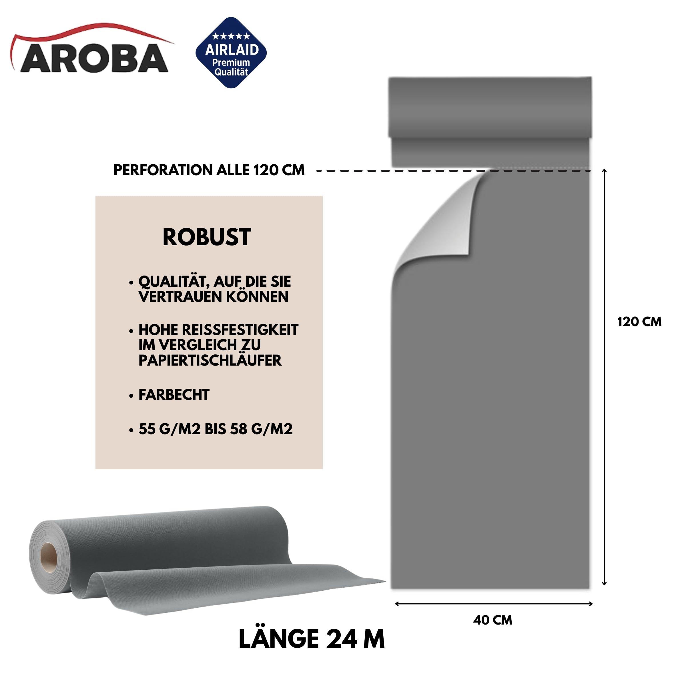 Tafelloper Van Op Stof Lijkend PV-tissue ROYAL Collection 24 M X 40 Cm Grau  89688 B 0