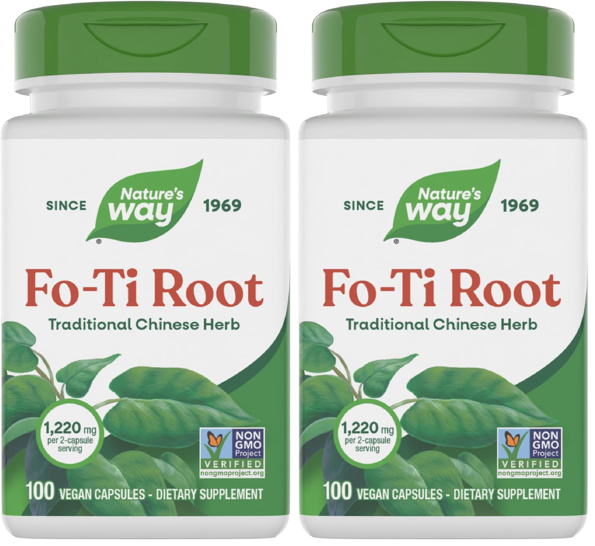 Nature's Way Fo-Ti Root, Traditional Chinese Herb, 1,220 mg per Serving, 100 Capsules (Pack of 2) 100 Count (Pack of 2)